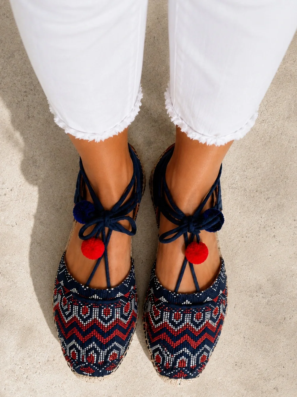 Aquazzura Firenze Belgravia Blue Suede Multicolored Textile Pom-Pom Espadrilles